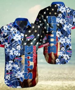 Buffalo Bills Hawaiian Shirt, Flowers And America Flag, Button Down Hawaiian Shirt