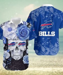 Buffalo Bills Hawaiian Shirt, Flowers Skull, Button Down Hawaiian Shirt