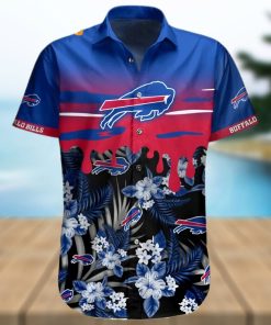 Buffalo Bills Hawaiian Shirt, Tropical Flowers, Button Down Hawaiian Shirt