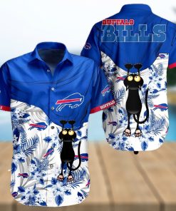 Buffalo Bills Hawaiian Shirt, Tropical Flowers With Cat, Unique Hawaiian Shirt