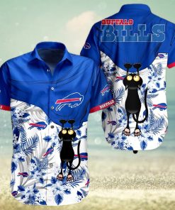 Buffalo Bills Hawaiian Shirt, Tropical Flowers With Cat, Unique Hawaiian Shirt