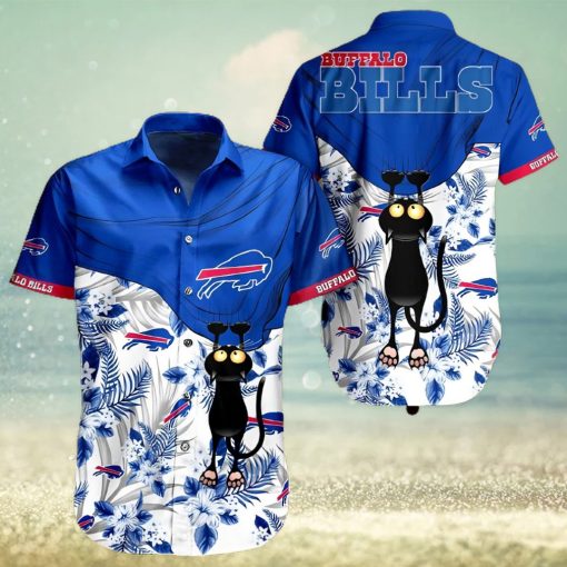 Buffalo Bills Hawaiian Shirt, Tropical Flowers With Cat, Unique Hawaiian Shirt