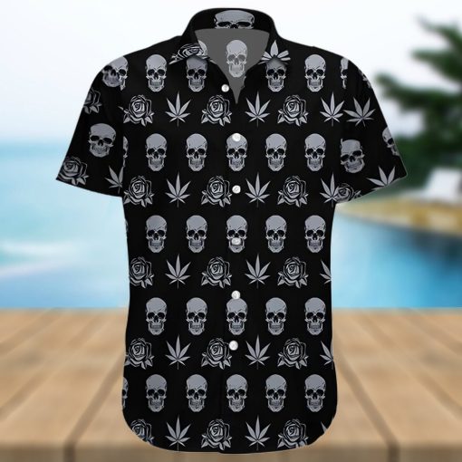 Buy Hawaiian Aloha Shirts Black Weed Rose And Skull