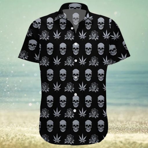 Buy Hawaiian Shirts Black Weed Rose And Skull 1