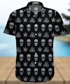 Buy Hawaiian Shirts Black Weed Rose And Skull 1