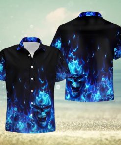 Buy Skull Flame Blue 3d All Over Hawaiian Shirtt