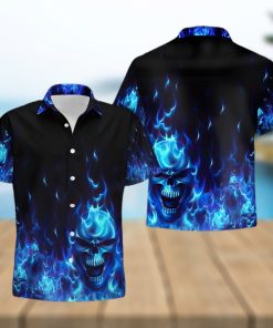 Buy Skull Flame Blue 3d All Over Hawaiian Shirtt