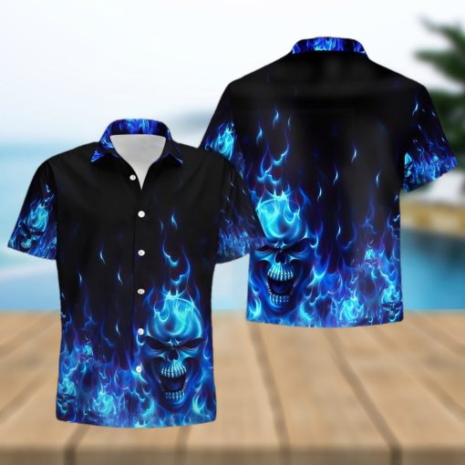 Buy Skull Flame Blue 3d All Over Hawaiian Shirtt