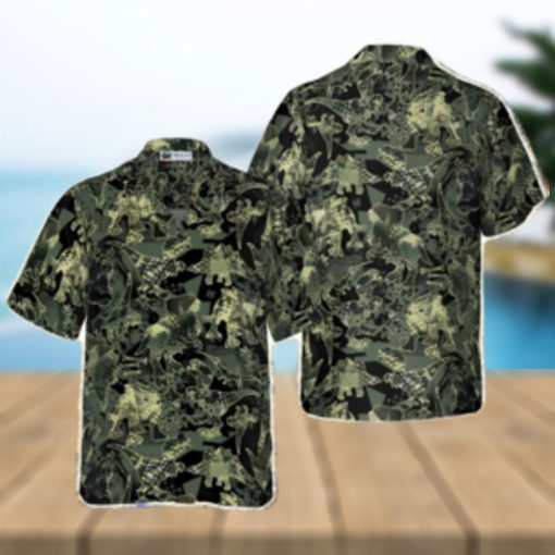 Camo Dinosaur Pattern Tropical Hawaiian Shirt