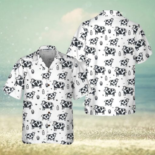 Cartoon Cow Hawaiian Shirt, Funny Cow Print Button Up Shirt For Men & Women