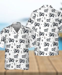 Cartoon Cow Hawaiian Shirt, Funny Cow Print Button Up Shirt For Men & Women