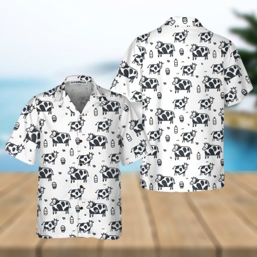 Cartoon Cow Hawaiian Shirt, Funny Cow Print Button Up Shirt For Men & Women