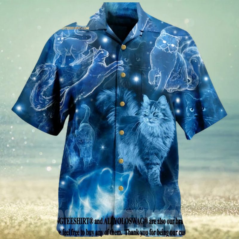 Cats Love Blue Neon Vintage Beach Button Down Full Printed Hawaiian Shi