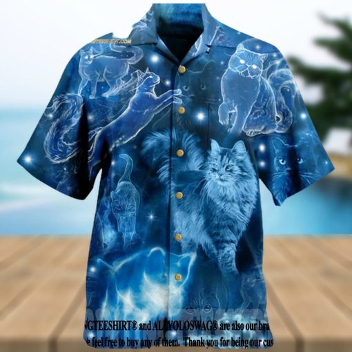 Cats Love Blue Neon Vintage Beach Button Down Full Printed Hawaiian Shi