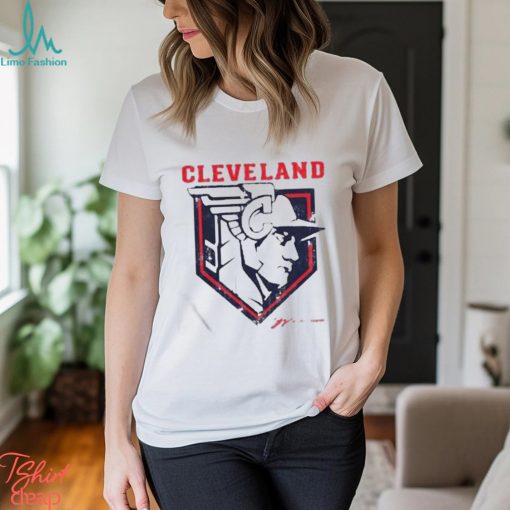 Cleveland baseball statue logo t shirt