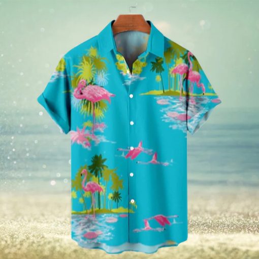 Coconut Flamingo Pattern Men’s Hawaiian Short Sleeve Shirt