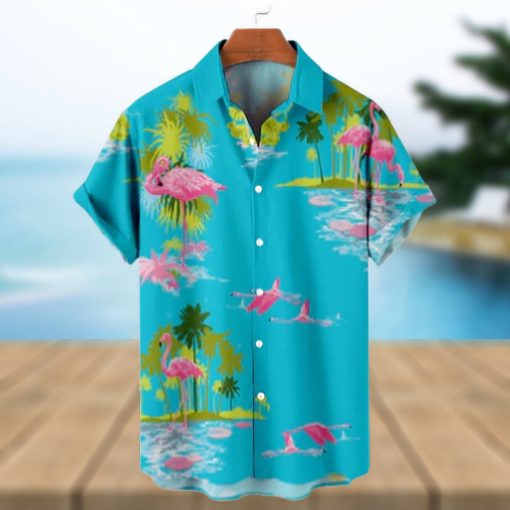 Coconut Flamingo Pattern Men’s Hawaiian Short Sleeve Shirt