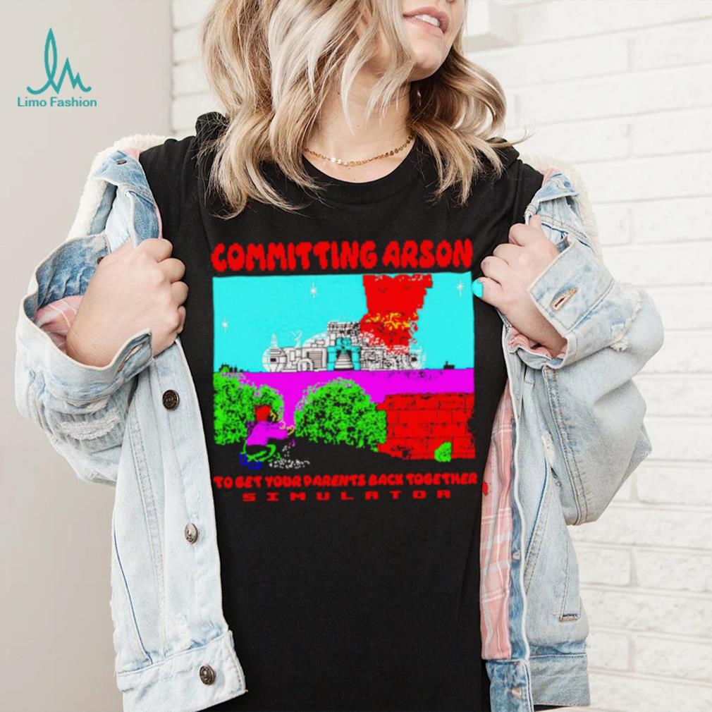 Committing arson simulator pixel art shirt