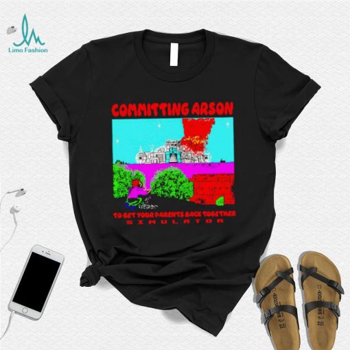 Committing arson simulator pixel art shirt