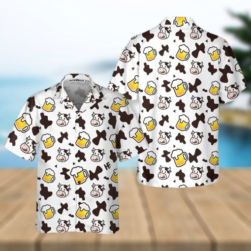 Cow And Beer Mug Seamless Pattern Cow Hawaiian Shirt, Funny Cow Shirt For Men And Women, Best Gift For Cow Lover