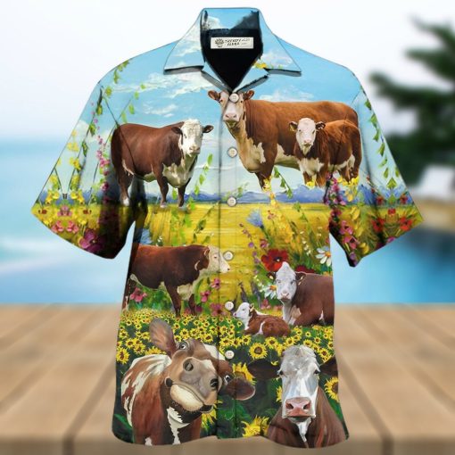 Cow Hereford Cow Landscape Style Hawaiian Shirt – Trendy Aloha