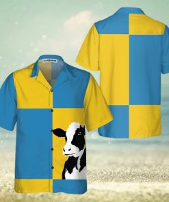 Cow On Yellow And Blue Background Hawaiian Shirt, Cow Shirt For Men & Womedn, Funny Cow Print Shirt