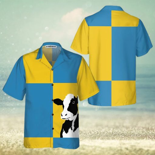 Cow On Yellow And Blue Background Hawaiian Shirt, Cow Shirt For Men & Womedn, Funny Cow Print Shirt