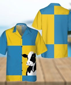 Cow On Yellow And Blue Background Hawaiian Shirt, Cow Shirt For Men & Womedn, Funny Cow Print Shirt