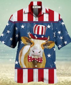 Cow On Yellow And Blue Background Hawaiian Shirt, Cow Shirt For Men & Women, Funny Cow Print Shirt