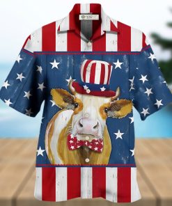 Cow On Yellow And Blue Background Hawaiian Shirt, Cow Shirt For Men & Women, Funny Cow Print Shirt