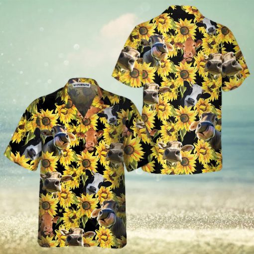 Cow With Sunflower Hawaiian Shirt, Tropical Cow Shirt For Men And Women, Funny Cow Print Shirt Gift Idea