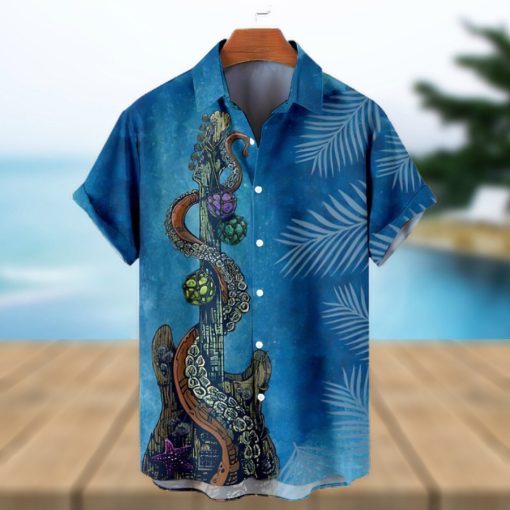 Deep Sea Guitar Pattern Men’s Short Sleeve Tops