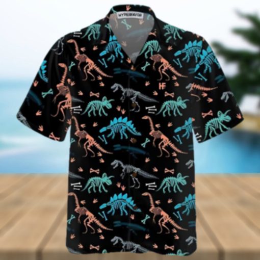 Dinosaur Skeleton Seamless Grunge Pattern Trending Dinosaur Hawaiian Shirt