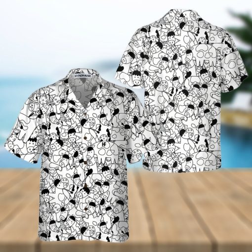 Funny Cow Doodle Pattern Hawaiian Shirt, Cow Shirt For Men & Women, Funny Cow Print Shirt