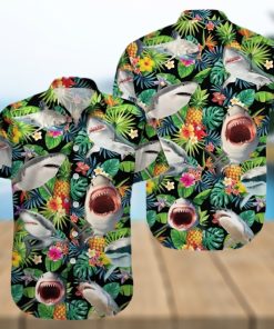 Funny Shark Pineapple Tropical Hawaiian Shirt Sharks Summer Aloha Hawaii Blue