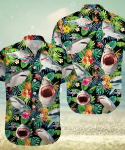 Funny Shark Pineapple Tropical Hawaiian Shirt Sharks Summer Aloha Hawaii Blue