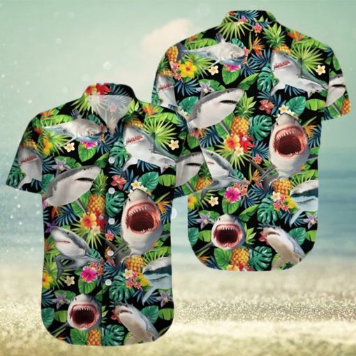 Funny Shark Pineapple Tropical Hawaiian Shirt Sharks Summer Aloha Hawaii Blue