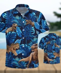 Gifury Dinosaur Hawaiian Shirt T rex Tropical Pattern Blue Hawaii Shirt