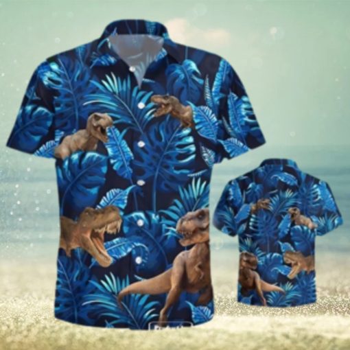 Gifury Dinosaur Hawaiian Shirt T rex Tropical Pattern Blue Hawaii Shirt