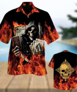 Golden Poker Skull Hawaiian Shirt