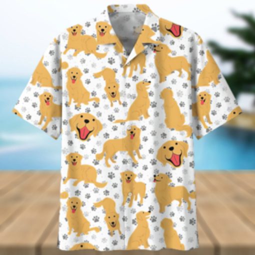 Golden Retriever White Awesome Design Unisex Hawaiian Shirt