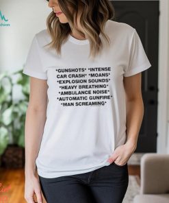 Gunshots intense car crash moans explosion sounds heavy breathing ambulance noise automatic gunfire man screaming t shirt