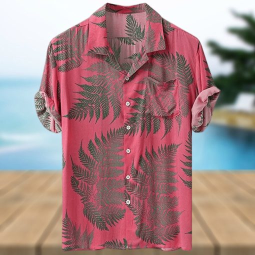 HJKOGH Man Summer Short Sleeve Turn Down Collar Button Blouse Loose Hawaiian Casual Shirt