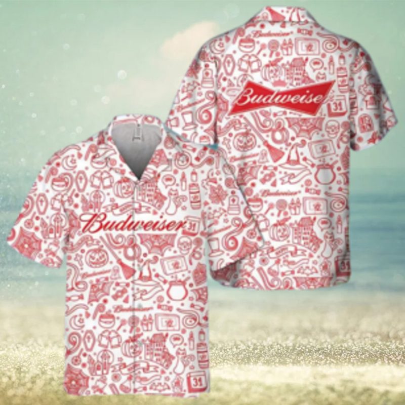Happy Halloween Doodle Art Budweiser Hawaiian Shirt Beer Lovers Gift
