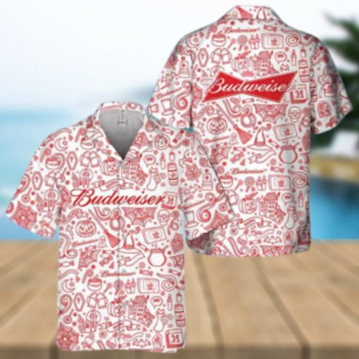 Happy Halloween Doodle Art Budweiser Hawaiian Shirt Beer Lovers Gift