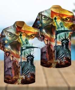 Hawaiian Aloha Shirts America Skull State Of Liberty