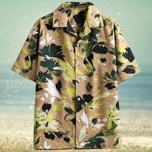 Hawaiian Floral Shirt for Men Short Sleeve Tropical Aloha Shirt Casual Beach Slim Fit Athletic Button Up Tee Tops