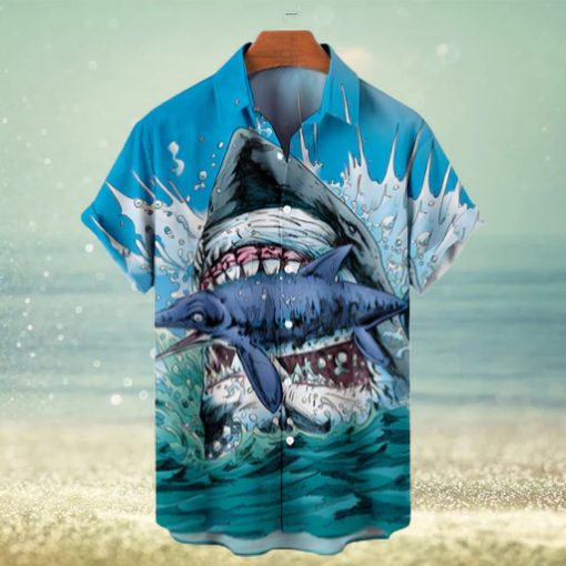 Hawaiian Great White Shark Pattern Men’s Short Sleeve Tops