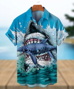 Hawaiian Great White Shark Pattern Men's Short Sleeve Tops