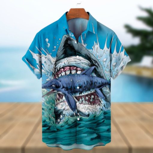 Hawaiian Great White Shark Pattern Men’s Short Sleeve Tops